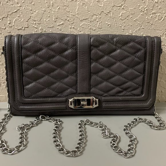 Rebecca Minkoff Quilted Love Clutch with Chain *Gray* - Picture 1 of 13